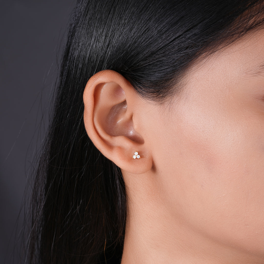 Tri-Stone Stud Earrings
