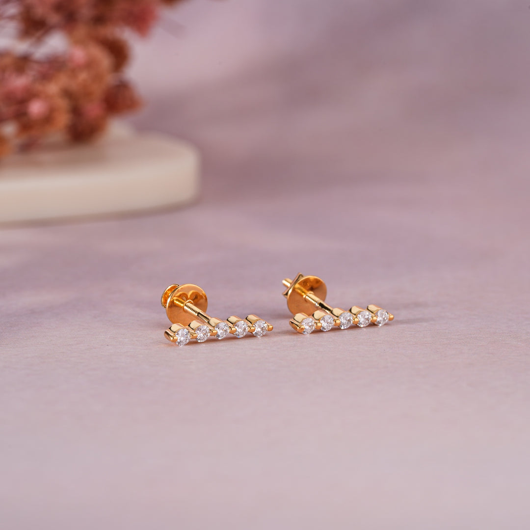 Diamond Row Stud Earrings