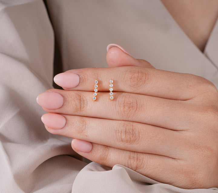 Diamond Row Stud Earrings