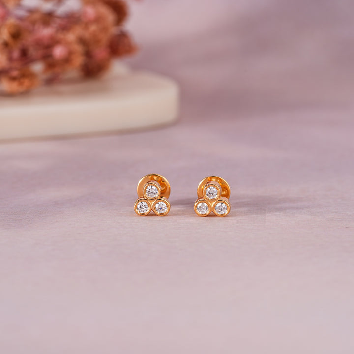 Trio Bezel Stud Earrings