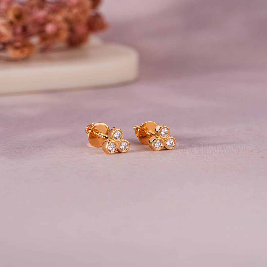 Trio Bezel Stud Earrings