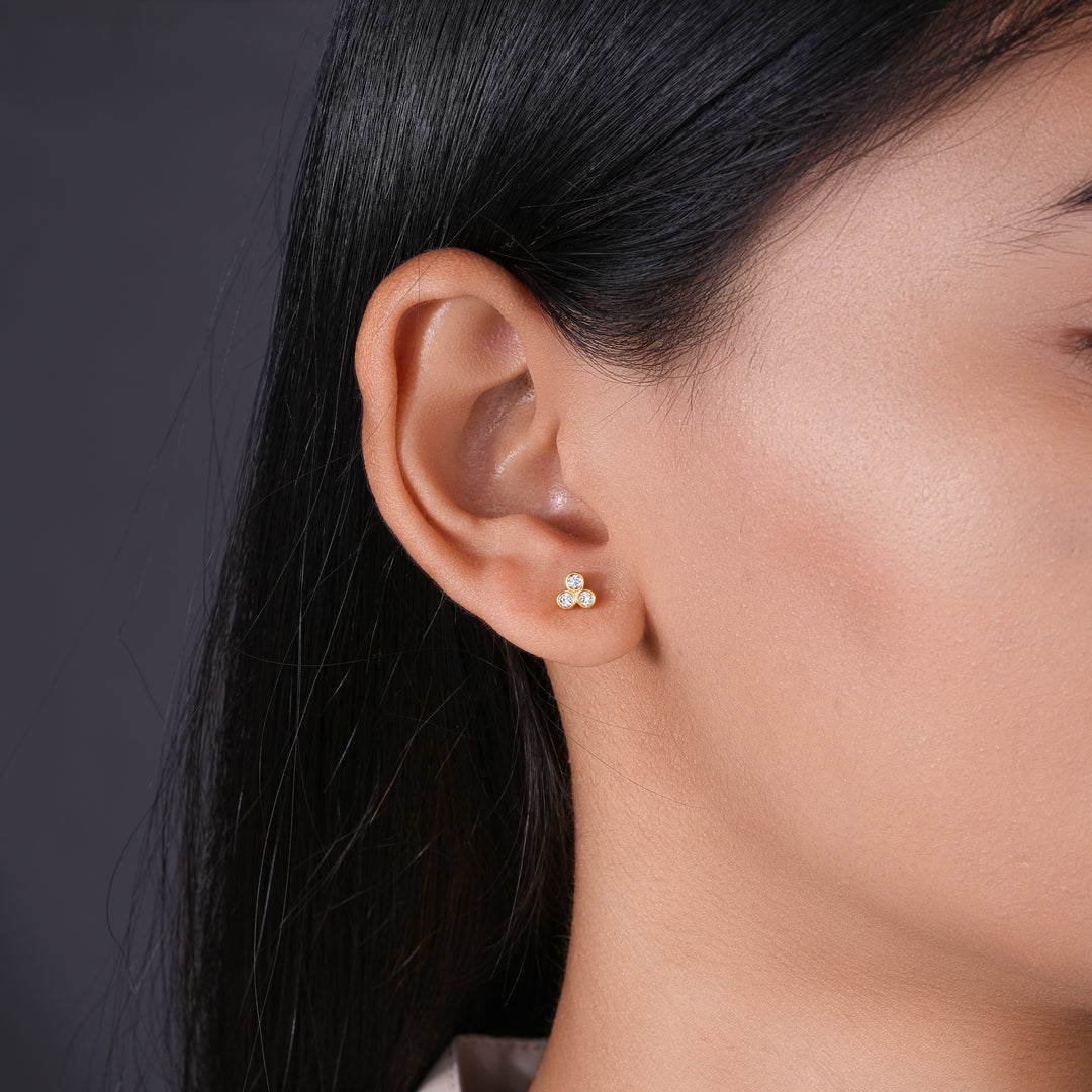 Trio Bezel Stud Earrings